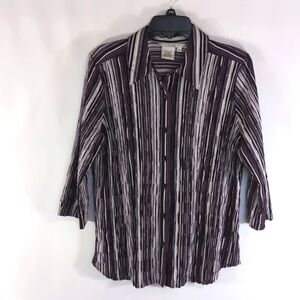Como Stretch Crinkle Material Purple Stripe Shirt  Blouse Size Medium
